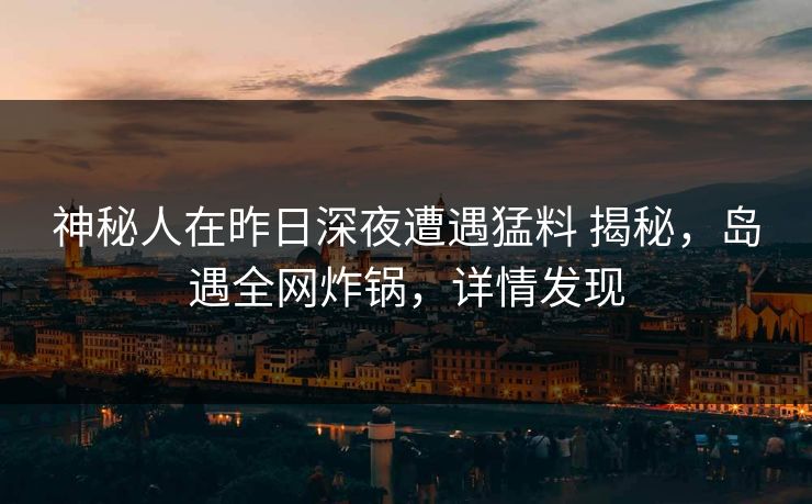 神秘人在昨日深夜遭遇猛料 揭秘,岛遇全网炸锅,详情发现 神秘人在昨日深夜遭遇猛料 揭秘,岛遇全网炸锅,详情发现